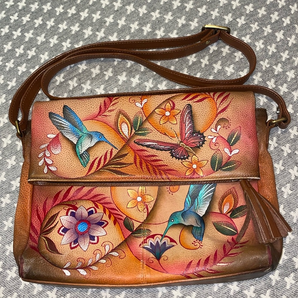 Anuschka Large Leather Crossbody with Zipper Messenger Flap